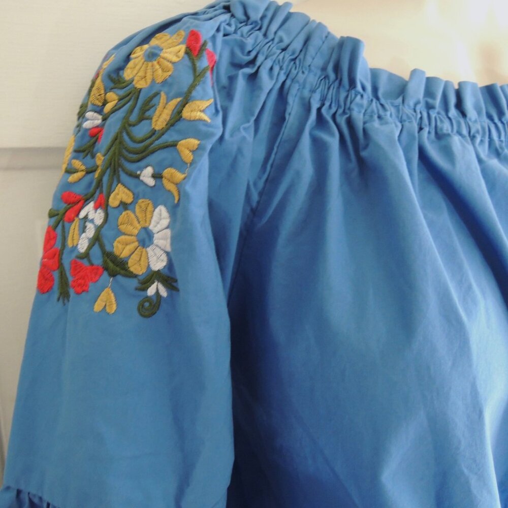 Velzera Royal Blue Embroidered Bell Sleeve Mini Dress Tunic S - Picture 4 of 10